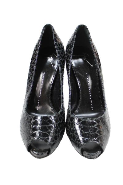 Giuseppe Zanotti Design Womens Stiletto Peep Toe Pumps Black Leather Size 37.5