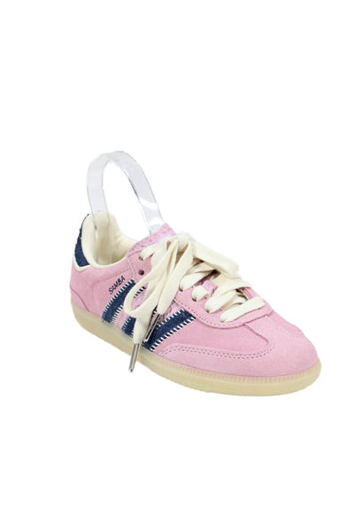 Adidas x Notitle Womens Lace Up Striped Suede Samba Sneakers Pink Navy Size 3.5