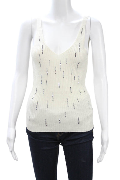 Zadig & Voltaire Women Ivory Wool V Neck Sleeveless Basic Tank Size M
