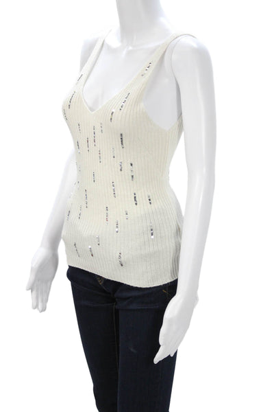 Zadig & Voltaire Women Ivory Wool V Neck Sleeveless Basic Tank Size M