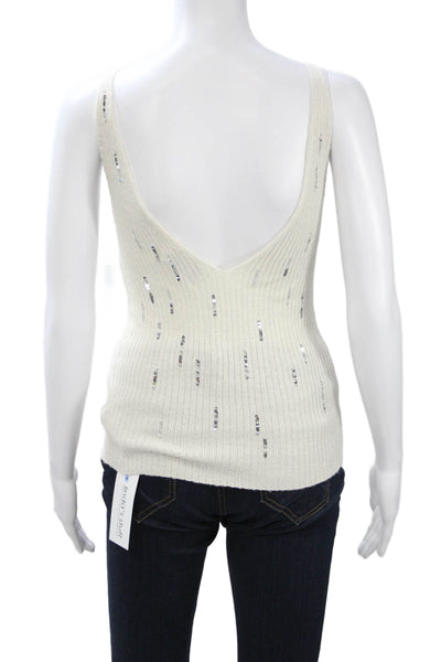 Zadig & Voltaire Women Ivory Wool V Neck Sleeveless Basic Tank Size M