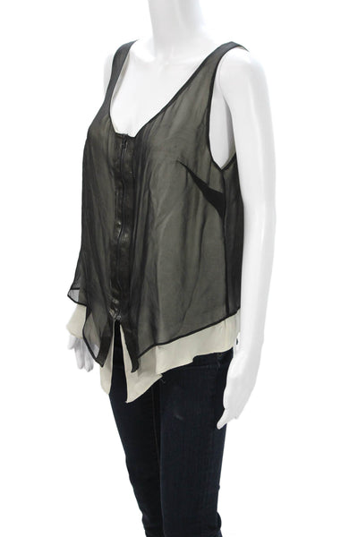 Kaelen Women Silk V-Neck Sleeveless Tunic Black Size M