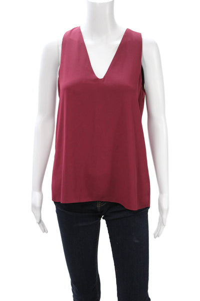 Babaton Womens Red Sleeveless V-Neck Basic Tank Top Polyester Button Size S