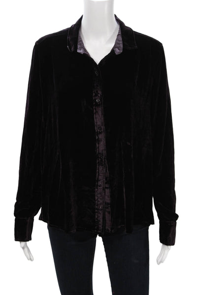 Bella Dahl Women Basic Collared Long Sleeve Button-Up Purple Rayon Silk Size M