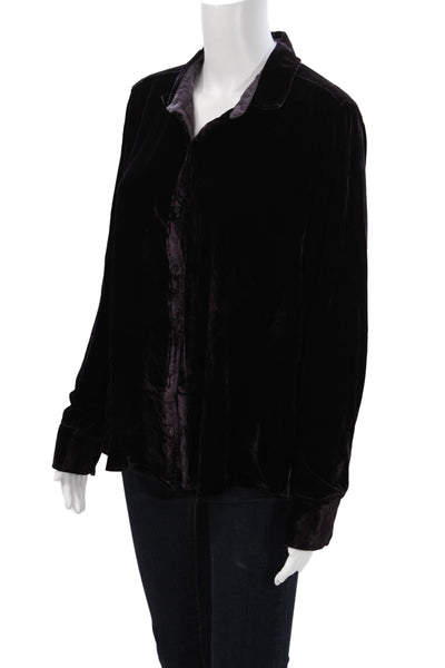 Bella Dahl Women Basic Collared Long Sleeve Button-Up Purple Rayon Silk Size M