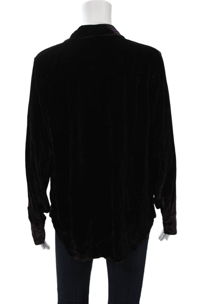 Bella Dahl Women Basic Collared Long Sleeve Button-Up Purple Rayon Silk Size M