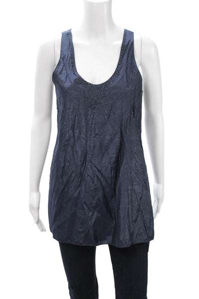 Eventi Womens Sleeveless Scoop Neck Tunic Tank Blue Polyester Blend Size M