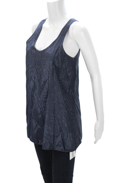 Eventi Womens Sleeveless Scoop Neck Tunic Tank Blue Polyester Blend Size M