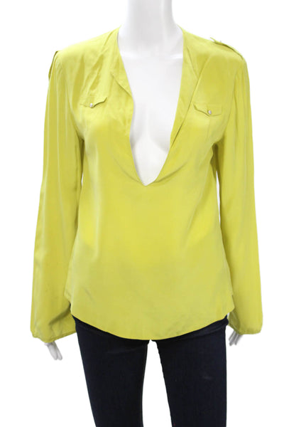 Heather Lawton Women Basic Yellow Silk V-Neck Long Sleeve Blouse Size 6