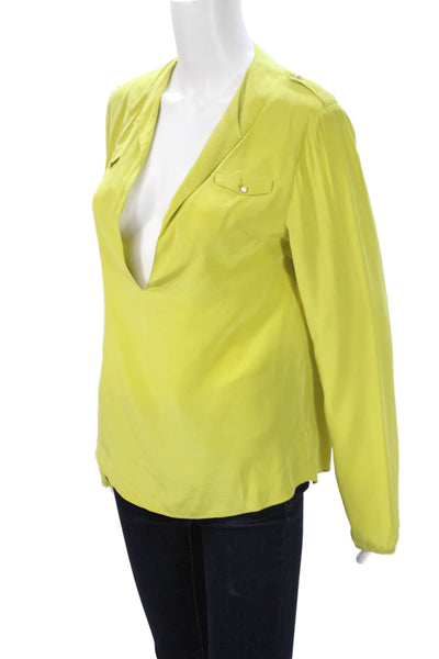 Heather Lawton Women Basic Yellow Silk V-Neck Long Sleeve Blouse Size 6