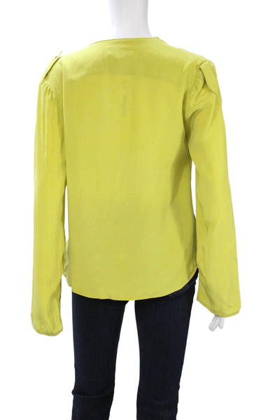 Heather Lawton Women Basic Yellow Silk V-Neck Long Sleeve Blouse Size 6