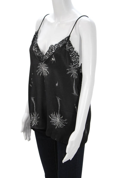 One Teaspoon Women Black Palm Tree V-Neck Tank Viscose Summer Size M