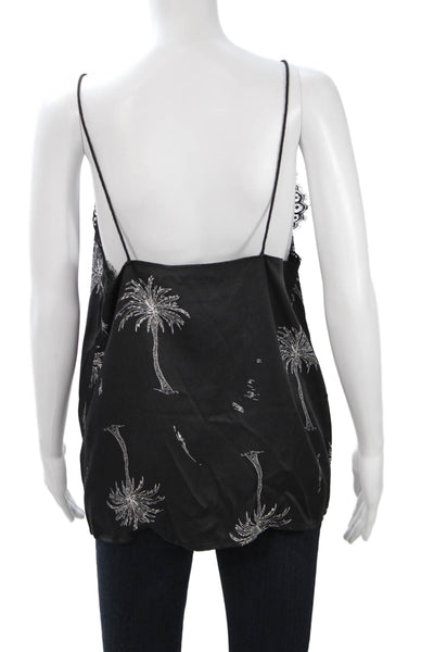 One Teaspoon Women Black Palm Tree V-Neck Tank Viscose Summer Size M