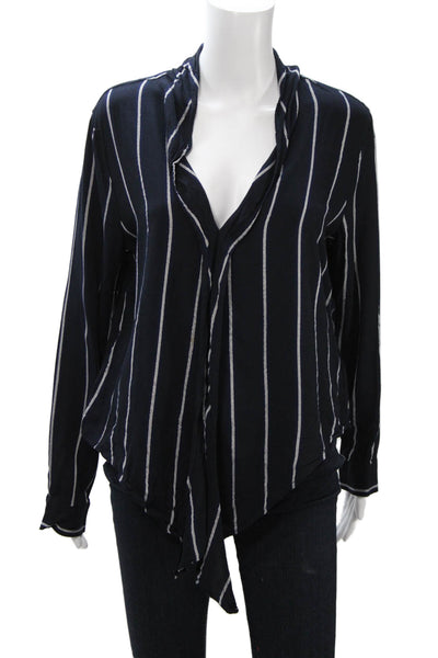 Rails Women Striped Rayon Collared Button Basic Blouse Long Sleeve Blue Size L