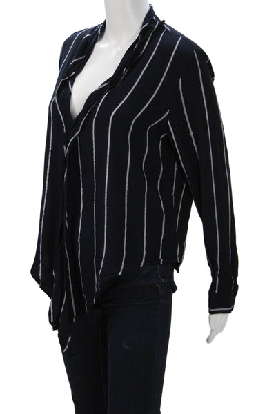 Rails Women Striped Rayon Collared Button Basic Blouse Long Sleeve Blue Size L