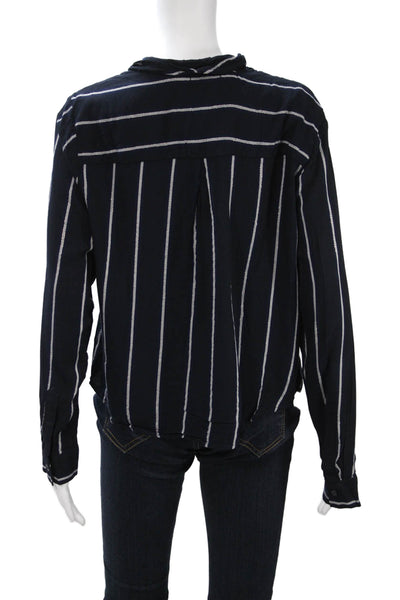 Rails Women Striped Rayon Collared Button Basic Blouse Long Sleeve Blue Size L