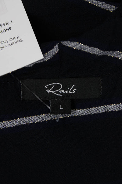 Rails Women Striped Rayon Collared Button Basic Blouse Long Sleeve Blue Size L