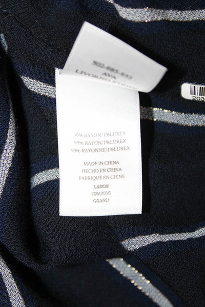 Rails Women Striped Rayon Collared Button Basic Blouse Long Sleeve Blue Size L
