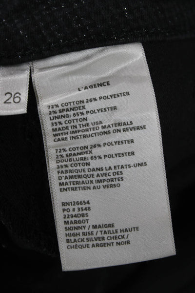 L'Agence Women Skinny Black Check Cotton Jeans Size 26