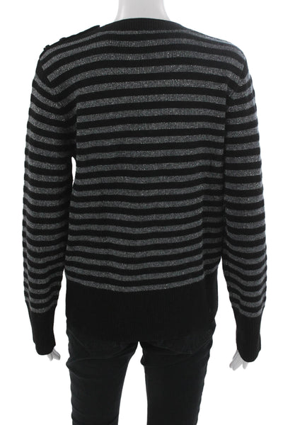 Equipment Femme Women Black Wool Blend Striped Crew Neck Sweater Size M