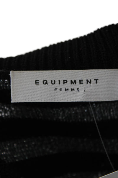 Equipment Femme Women Black Wool Blend Striped Crew Neck Sweater Size M