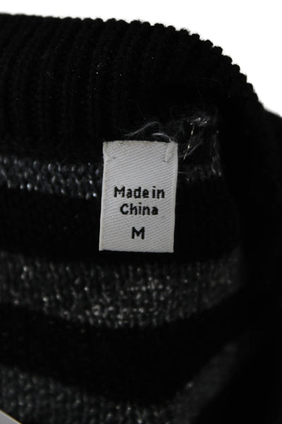 Equipment Femme Women Black Wool Blend Striped Crew Neck Sweater Size M