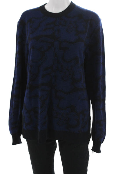 Julien David Womens Pullover Sweater Blue Geometric Wool Crew Neck Size L