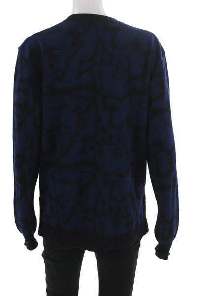 Julien David Womens Pullover Sweater Blue Geometric Wool Crew Neck Size L