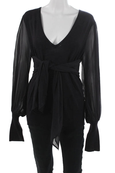 Nicole Farhi Women Basic Wool V-Neck Blouse Purple Long Sleeve Pullover Size L