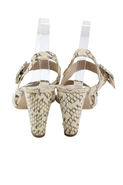 J Crew Collection Womens Snakeskin Print Slingbacks Sandal Heels Beige Size 9