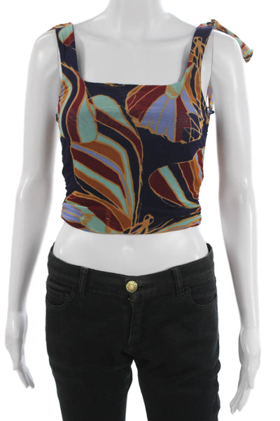 Free People Women Cropped Floral Square Neck Tank Multicolor Polyamide Size S