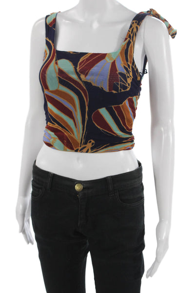 Free People Women Cropped Floral Square Neck Tank Multicolor Polyamide Size S