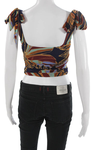 Free People Women Cropped Floral Square Neck Tank Multicolor Polyamide Size S