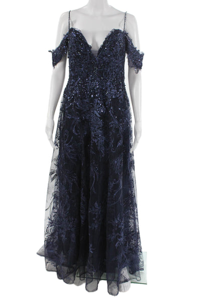 Mac Duggal Women Gown Blue Sweetheart Long Sleeve Full Length Size 8