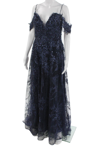 Mac Duggal Women Gown Blue Sweetheart Long Sleeve Full Length Size 8
