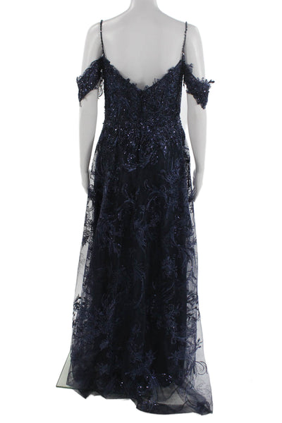 Mac Duggal Women Gown Blue Sweetheart Long Sleeve Full Length Size 8