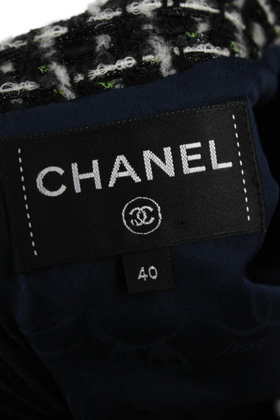 Chanel Womens Black Check V-Neck Shift Dress Half Sleeve Zip Polyamide Size 40