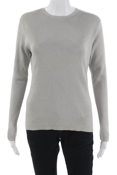 Brooks Brothers Women Silk Gray Pullover Sweater Crew Neck Long Sleeve Size M
