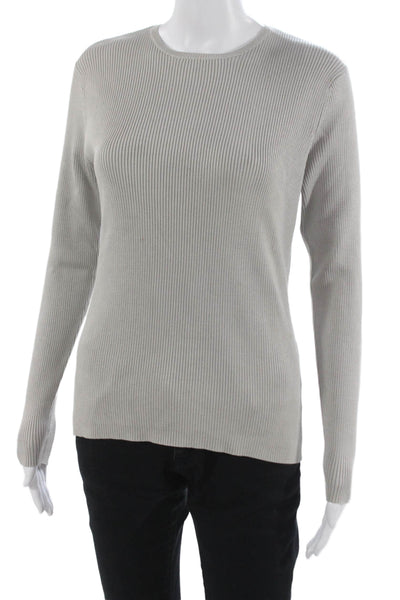 Brooks Brothers Women Silk Gray Pullover Sweater Crew Neck Long Sleeve Size M