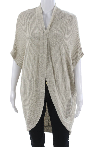 Eileen Fisher Womens Beige Linen V Neck Short Sleeve Cardigan Size M