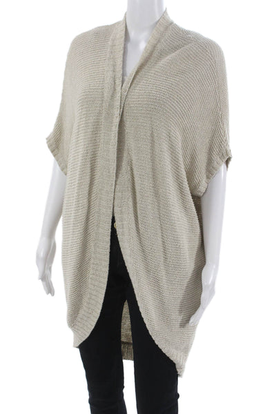 Eileen Fisher Womens Beige Linen V Neck Short Sleeve Cardigan Size M