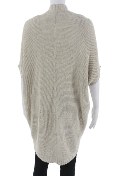 Eileen Fisher Womens Beige Linen V Neck Short Sleeve Cardigan Size M