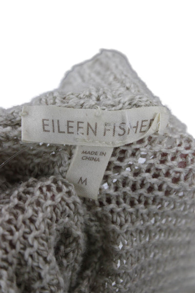 Eileen Fisher Womens Beige Linen V Neck Short Sleeve Cardigan Size M