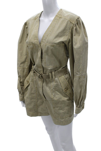 Ulla Johnson Womens Romper Beige Cotton V-Neck Long Sleeve Zip Size S