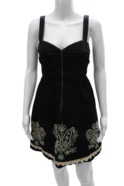 Floreat Women Sundress Black Cotton Sweetheart Zip Sleeveless Paisley Size 6