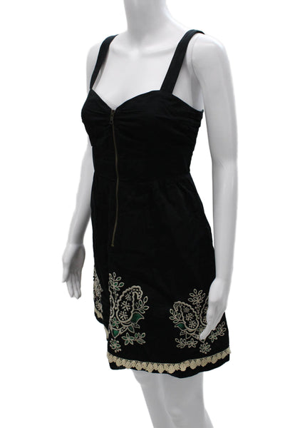 Floreat Women Sundress Black Cotton Sweetheart Zip Sleeveless Paisley Size 6