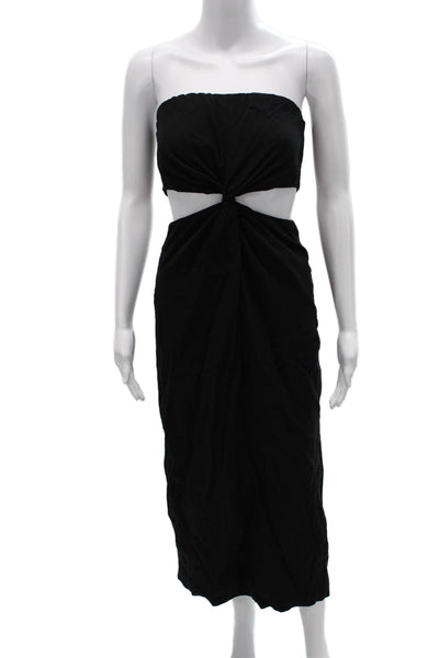 Zara Women Maxi Strapless Black Polyester Zip Sleeveless Dress Size S