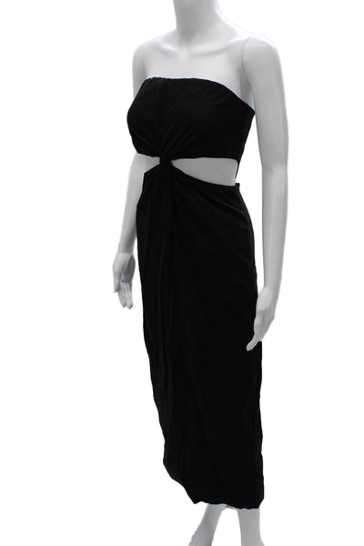 Zara Women Maxi Strapless Black Polyester Zip Sleeveless Dress Size S