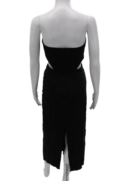 Zara Women Maxi Strapless Black Polyester Zip Sleeveless Dress Size S