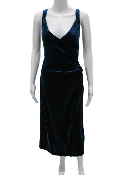 Jonathan Simkhai Women Bodycon Dress Blue V-Neck Sleeveless Mid-Calf Size M